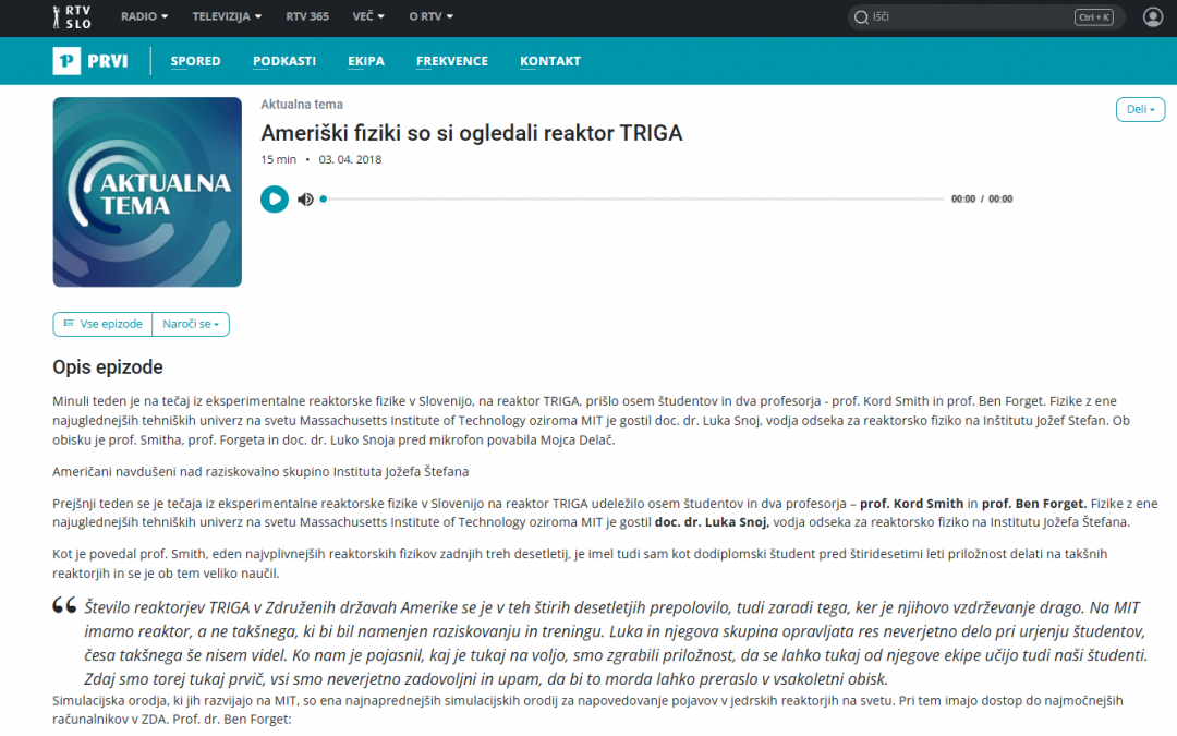 Ameriški fiziki z MIT so si ogledali reaktor TRIGA (Radio Prvi)