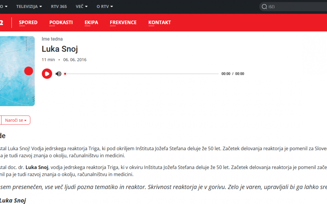 Ime tedna: doc. dr. Luka Snoj ob 50-letnici reaktorja TRIGA (Val 202)