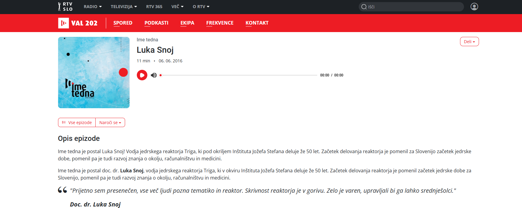 Ime tedna doc. dr. Luka Snoj ob 50-letnici reaktorja TRIGA (Val 202)