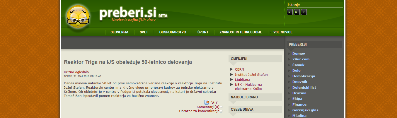 Reaktor TRIGA obeležuje 50-letnico delovanja (preberi.si)