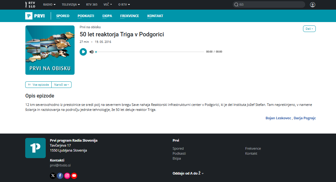 50 Years of the TRIGA Reactor in Podgorica (Prvi na obisku, Radio Slovenia)