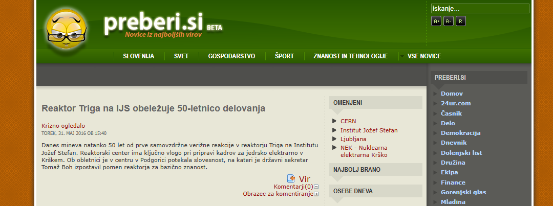 TRIGA Reactor Marks 50 Years of Operation (preberi.si)